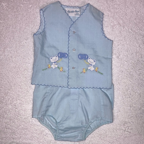 Vintage 70’s a little angel button vest teddy bear balloon set 3/6m - Picture 1 of 9
